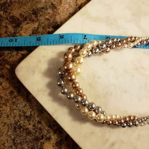 Vintage Multi Strand Fresh Water Faux Pearl Necklace Unique Mid Century Classic - Picture 13 of 16